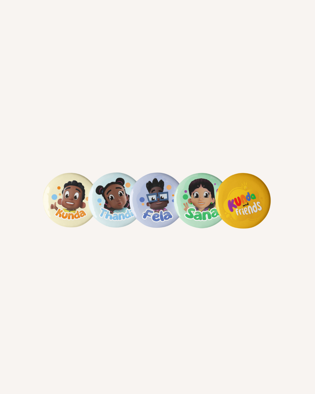 Kunda & Friends Character Button Set – Pack of 5