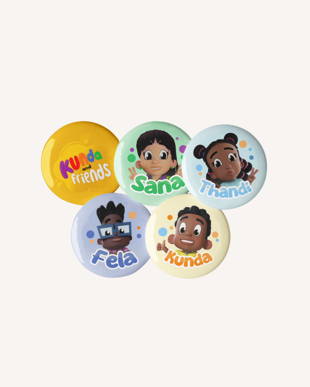 Kunda & Friends Character Button Set – Pack of 5