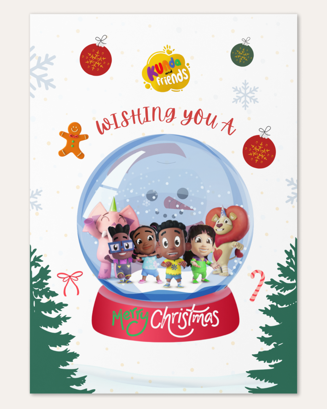Kunda and Friends Snow Globe Christmas Card